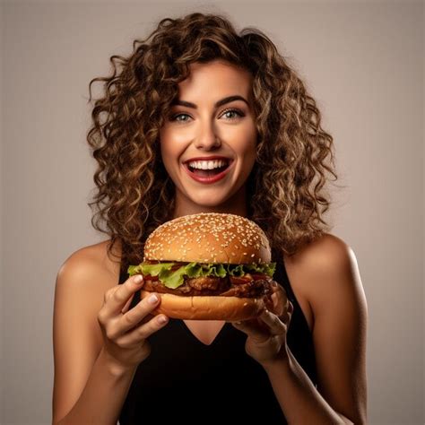 Premium Photo Girl Food Eat Burger Hamburger Female Diet Woman Person