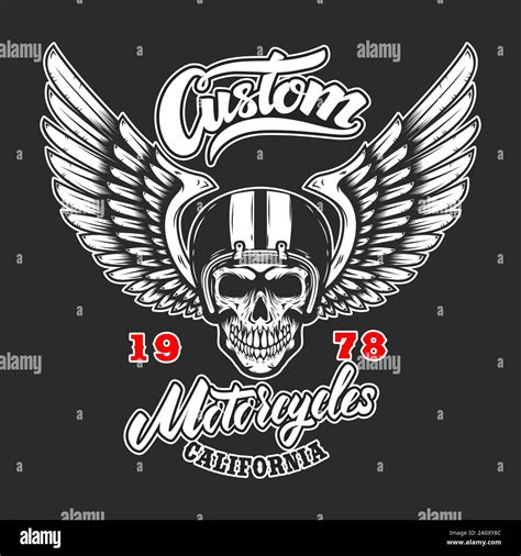 Custom Motorcycles Poster Template With Skull In Winged Racer Helmet