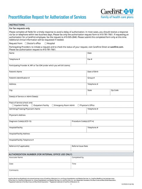 Fillable Online Precertification Request For Authorization Of Services Precertification Request