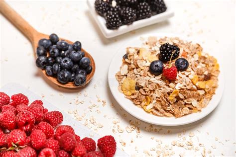 Healthy Breakfast Super Food Cereal Concept with Fresh Fruits Isolated ...