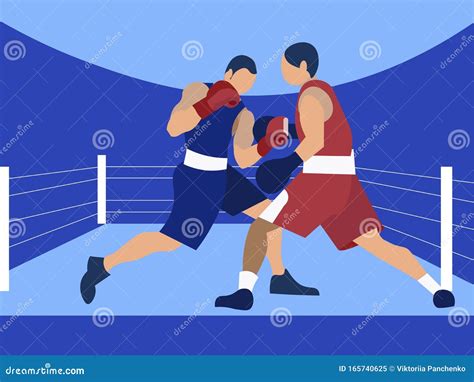 Muscular Boxers Fighting In Boxing Ring Vector Illustration