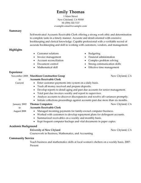 Best Accounts Receivable Clerk Resume Example Livecareer