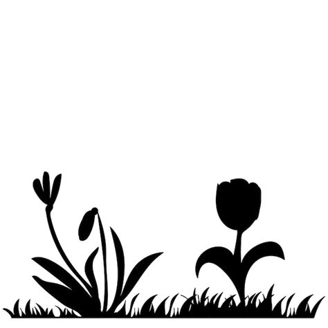 Schwarze Silhouette Aus Gras Und Blumen Premium Vektor