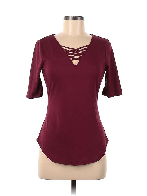 No Boundaries Solid Maroon Burgundy Short Sleeve Top Size M 46 Off