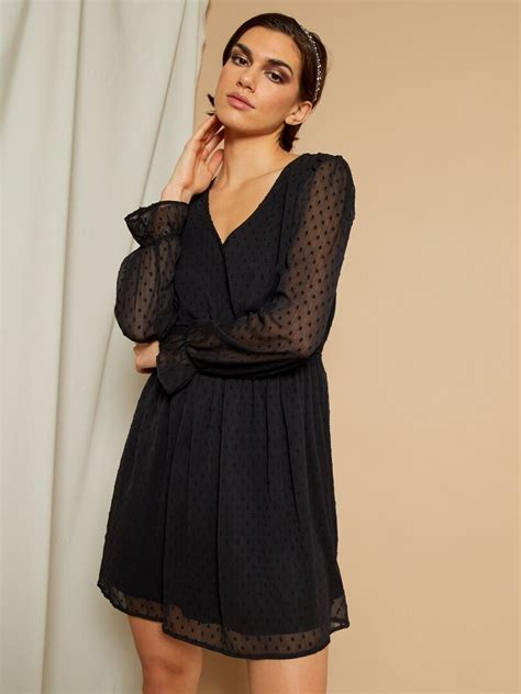 Robe Ajust E En Plumetis Noir Kiabi