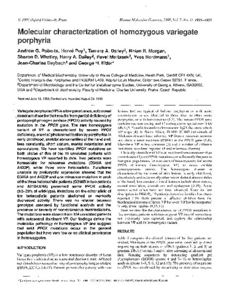 (PDF) Molecular characterization of homozygous variegate porphyria | Pavel Martasek - Academia.edu