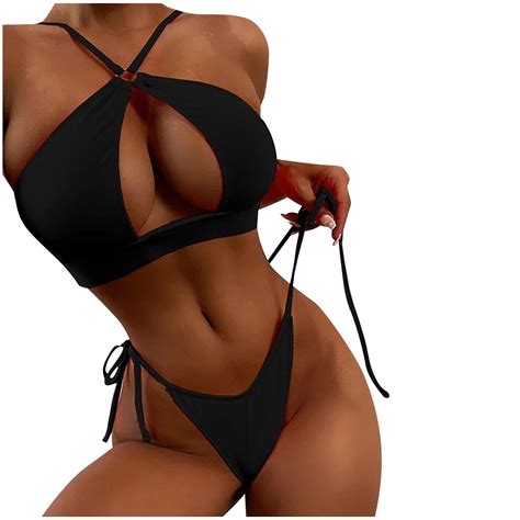 Zunfeo Swimsuit Women Split Solid Halter Sexy Two Piece Bikini