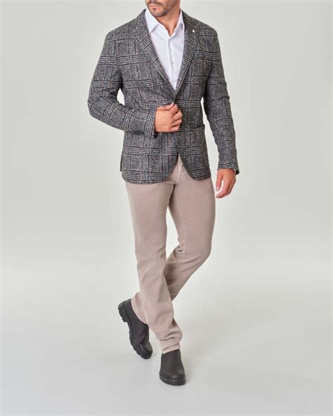 Blazer Grigio Principe Di Galles In Misto Lana