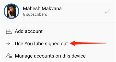 how to sign out on youtube app