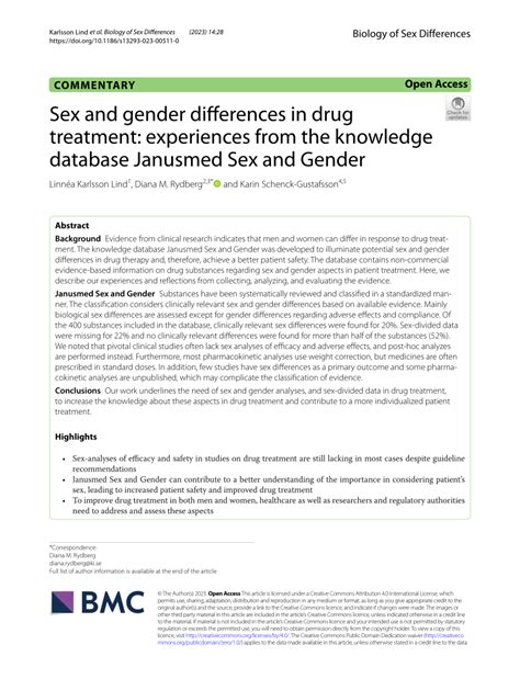 Pdf Sex And Gender Differences In Drug Treatment Experiences From