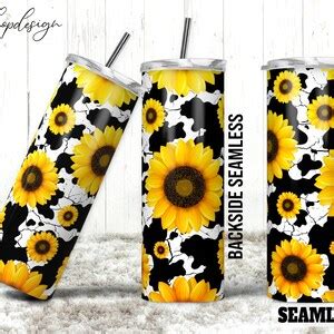 Cow Print Sunflowers Cowhide Seamless Tumbler 20 Oz Tumbler Etsy