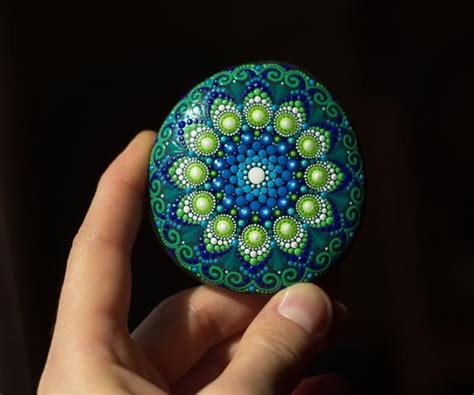 Mandala Original Art Hand Painted Mandala Stone Dot Painting Etsy