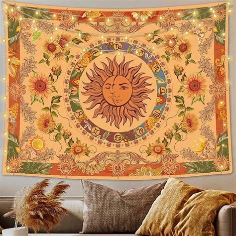 Yellow Sun And Moon Tapestry Vintage Boho Tapestry Wall Etsy