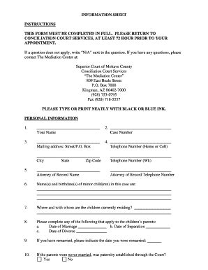 Fillable Online Mohavecourts Az INFORMATION SHEET INSTRUCTIONS THIS