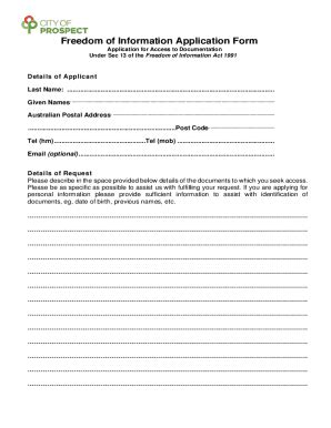 Fillable Online Freedom Of Information Application Form Internet Fax