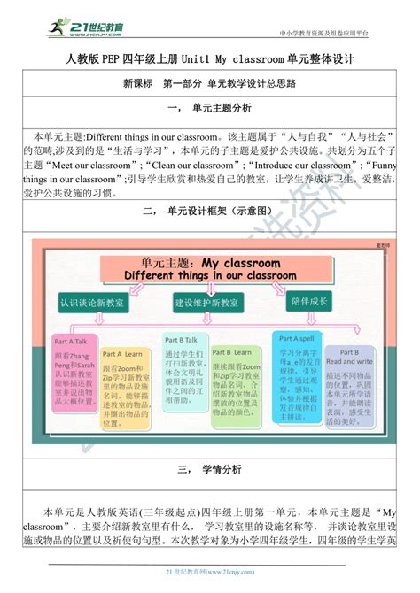 英语 【单元整体教学设计】unit 1 My Classroom Pc Story Time 教案 教案下载预览 二一课件通