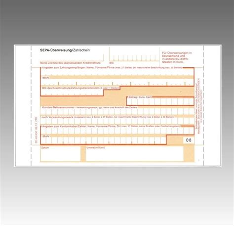 X Sepa Berweisungsformular Zahlschein Cm X Zoll