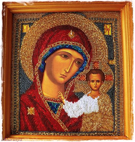 Икона Богоматери "Казанская" Вышивка бисером, исполнила Марина Калинина)