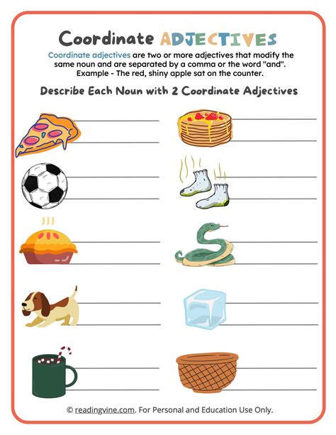 Describe The Nouns With Coordinate Adjectives Worksheet Image Readingvine