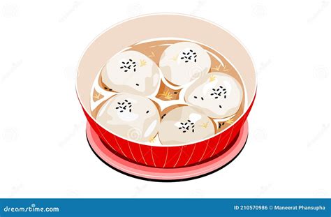 Glutinous Rice Balls Illustration On Red Background Cartoon Vector 258426169