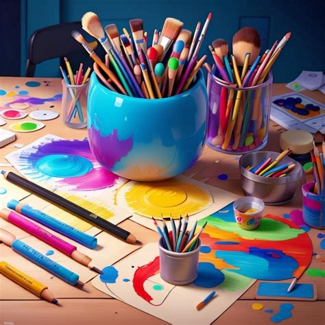 Premium Ai Image An Artist Desk Full Of Drawings