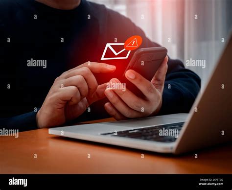 Sms Spam Fake Text Message Phishing From Scammer Concept System Hacked Red Warning Alert