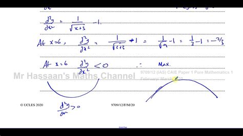 Caie 9709 12 F M 20 Pure Maths Paper 12 Q10 Differentiation Stationary Points Integration