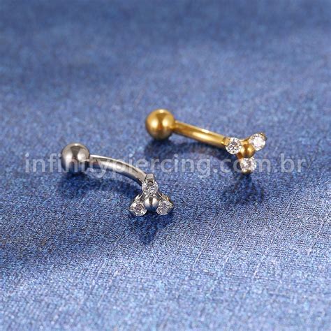 Piercing Minibarbell Curvo Aço Cirúrgico Flor 3 Zircônias Infinity