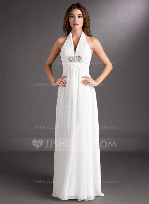 A Line Princess Halter Court Train Chiffon Wedding Dress With Ruffle Beading 002011438