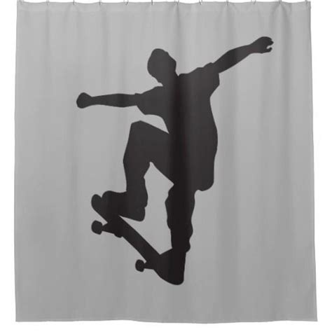 Skater Dude Skateboarding Gray Shower Curtain Zazzle Gray Shower