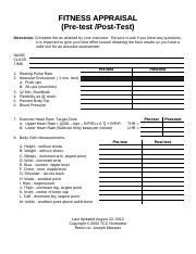fitness appraisalpdf fitness appraisal pre test post test