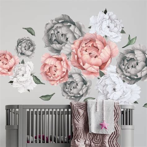 Pink Peony Wall Decal Floral Wall Decals Removable Peel Etsy