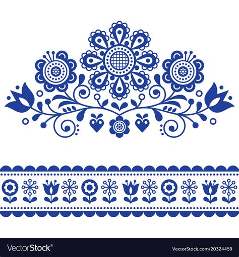 Scandinavian Folk Art Pattern With Flowers Vector Image