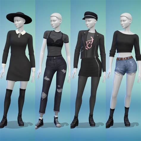 Three Female Mannequins Wearing Black Clothing And Hats All In