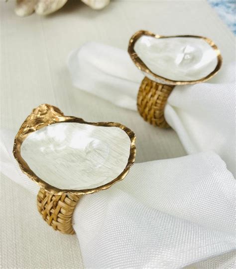 Set Of 4 Pearl Napkin Ring Oyster Shell Napkin Ring Oyster Shell Art