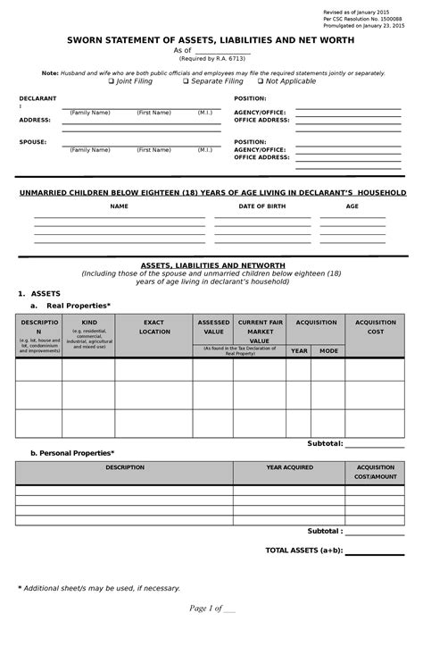 Saln Form Blank Sal N Form Revised As Of January Per Csc