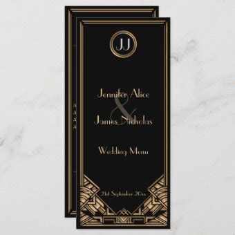 Black Gold Art Deco Gatsby Style Wedding Menu Zazzle