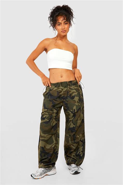 Camo Shell Parachute Cargo Pants Boohoo Usa