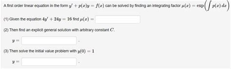 Solved A First Order Linear Equation In The Form