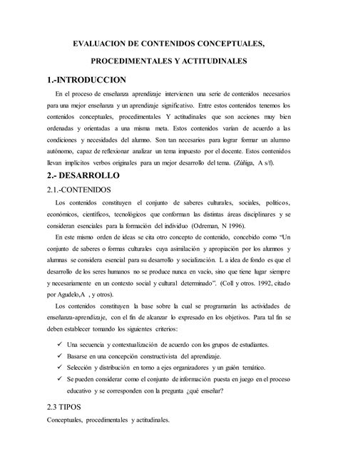 EvaluaciÓn De Contenidos Conceptuales Procedimentales Y Actitudinales Pdf