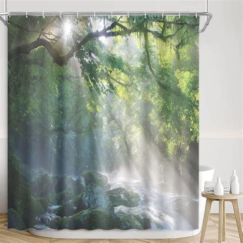 Forest Landscape Shower Curtain Rainforest Nature Landscape Waterfalls