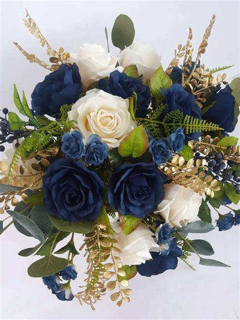 Navy And Ivory Bridal Bouquet Rose Bouquet Boho Silk Etsy In 2022