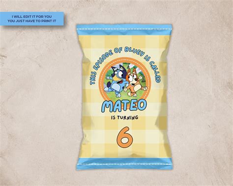 Bluey Chip Bag Label Printable Bluey Chip Bag Label Etsy Israel