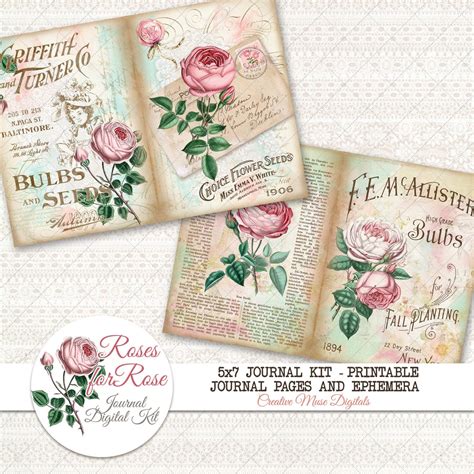 Roses Journal Kit Digital 5x7 Journal Kit Roses For Rose Etsy