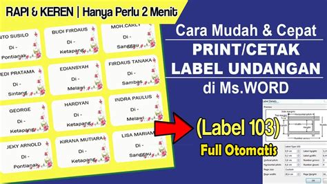 Cara Print Label Undangan 103 Otomatis Di Word Youtube