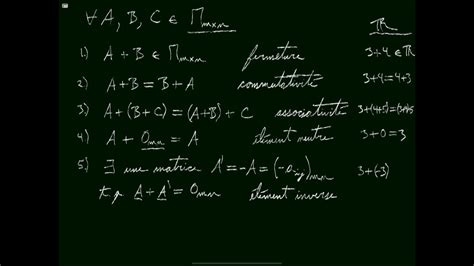 Propri T S De Laddition Matricielle Et De La Multiplication Par Un