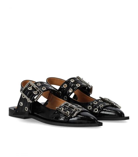 Ganni Black Slingback Ballet Flat Shoe With Buckles Ferraris Boutique