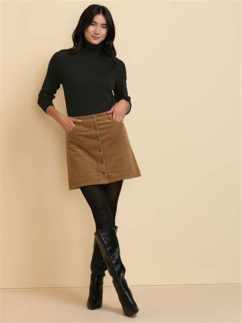 Button Front Wide Wale Corduroy Skirt Rickis