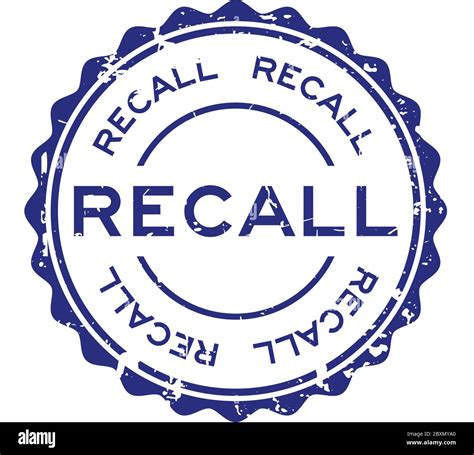 Grunge Blue Recall Word Round Rubber Seal Stamp On White Background