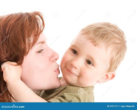 Portrait Of Mother Kissing Her Son Stock Image Image Of Healthy